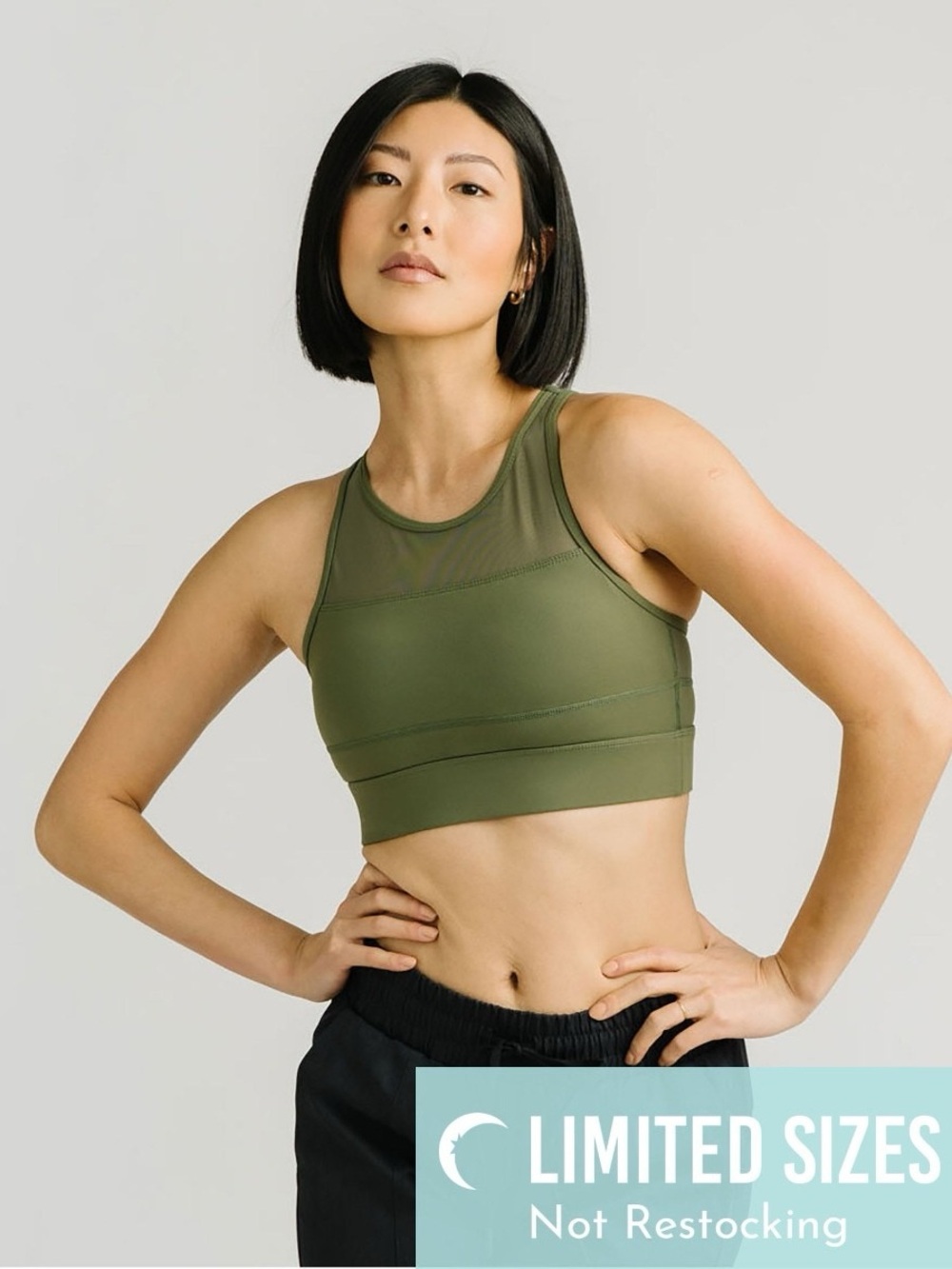 ZYIA Olive Green Mesh Panel Sports Bralette